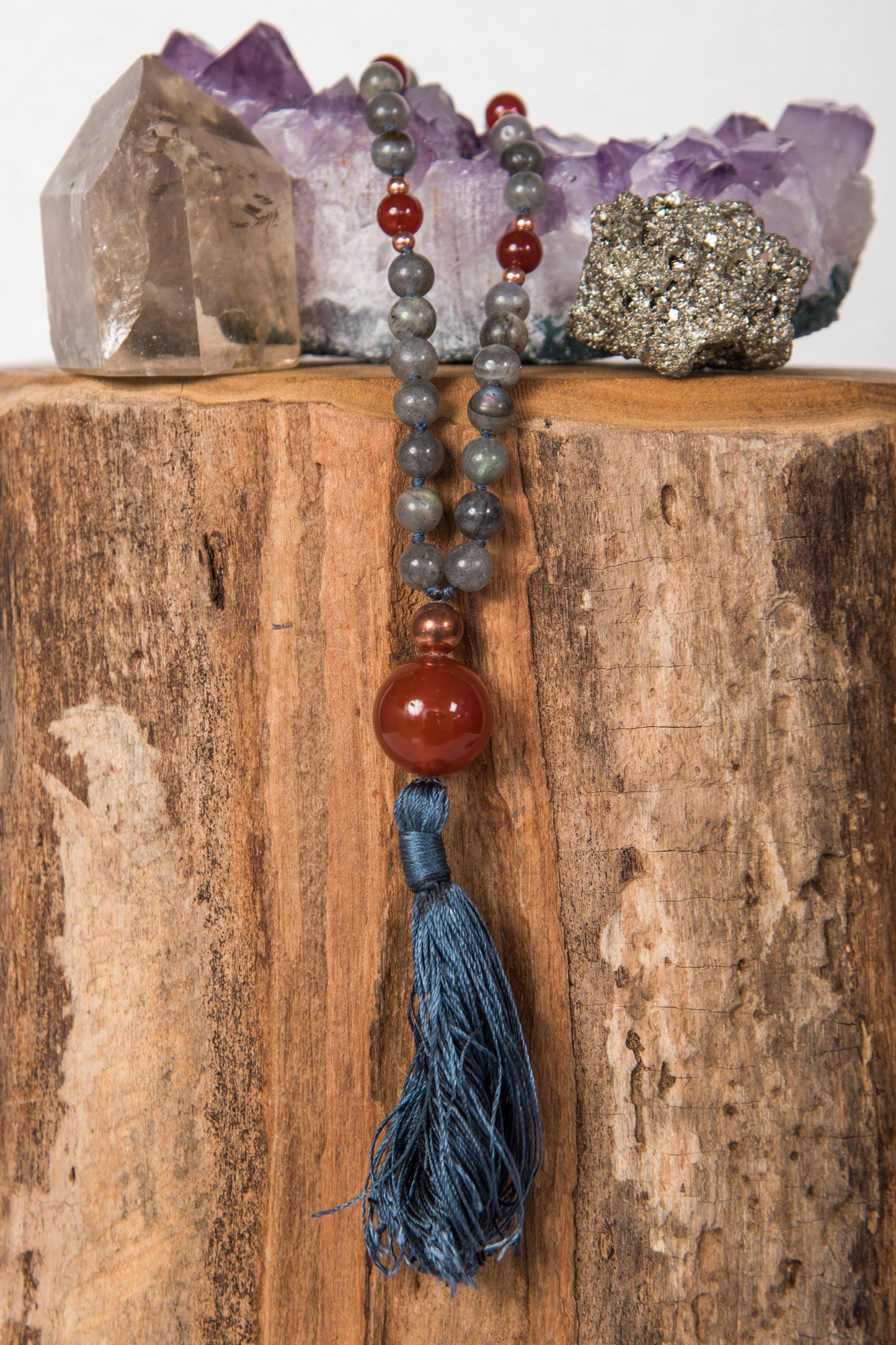 Mala Labradorite, Pietra Guru Agata rossa, Rame